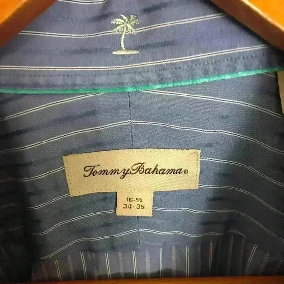 Tommy Bahama Men Striped Blue White 16.5 Shirt - Picture 3 of 4